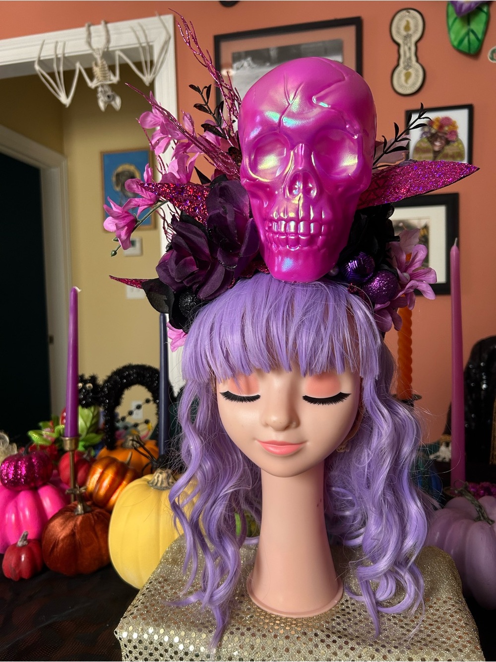 Handmade Purple Skull Headband Floral Crown - Home Accents